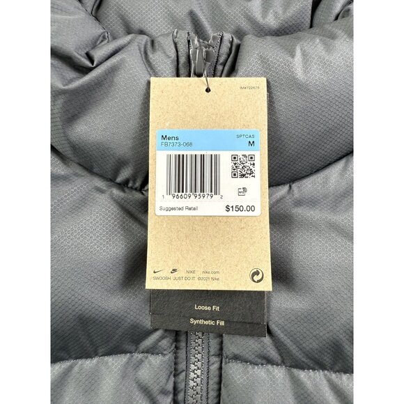Nike Puffer Vest Mens Medium Gray Loose Fit Synthetic Fill Pockets FB7373-068 - Picture 4 of 11